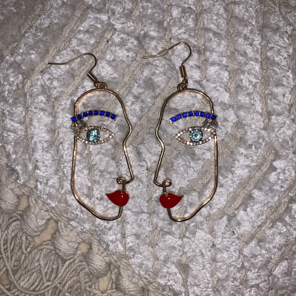 H&M Metal Face-Shaped Earrings With Sparkly Stones